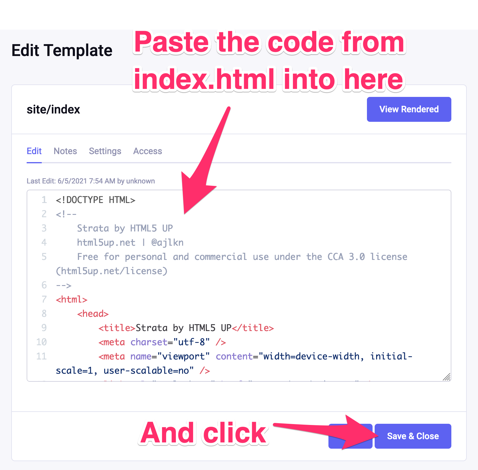 Paste code into template in EE