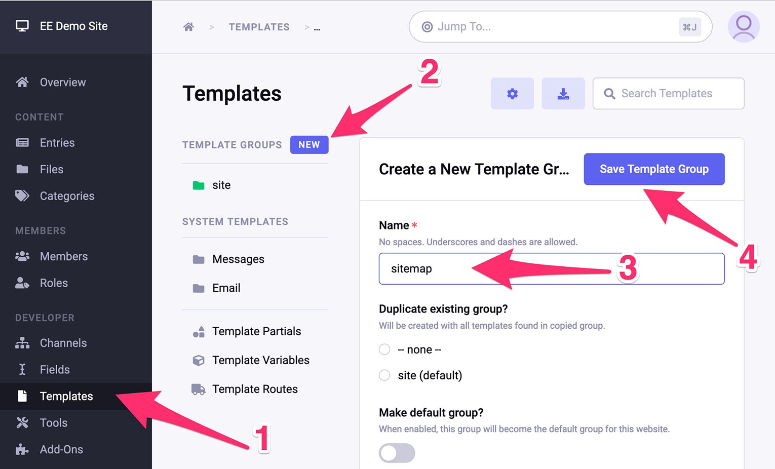 Create a new template group