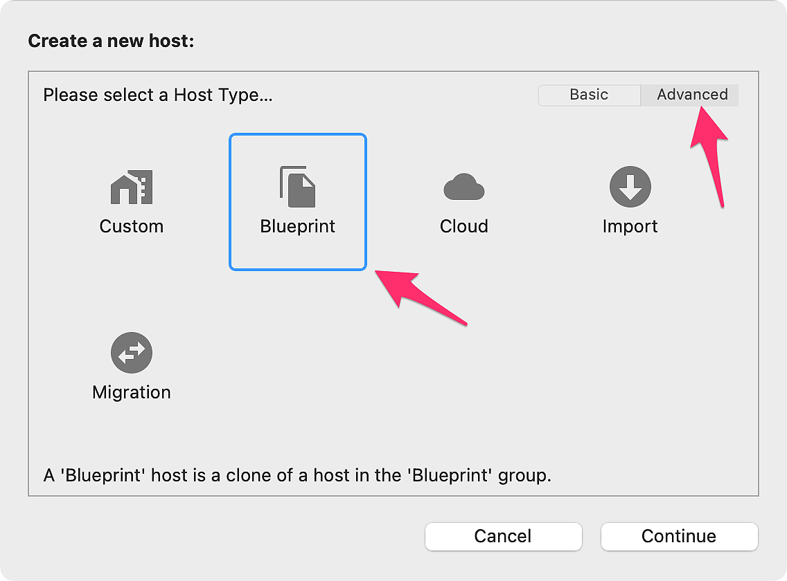 MAMP Pro - Selecting Blueprint Host
