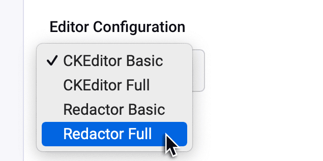 Selecting Redactor as Rich Text Editor